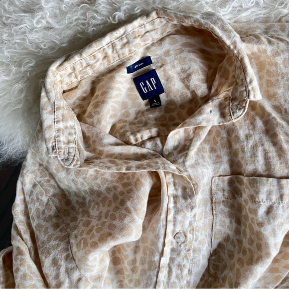 GAP Linen Button Front Long Sleeve Blouse Neutral Print Women’s Size Small - Picture 3 of 3